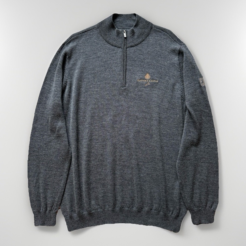 Ashford Castle FootJoy Washable Wool 1/4 Zip Golf Sweater Gray Mens‎ XXL Soft